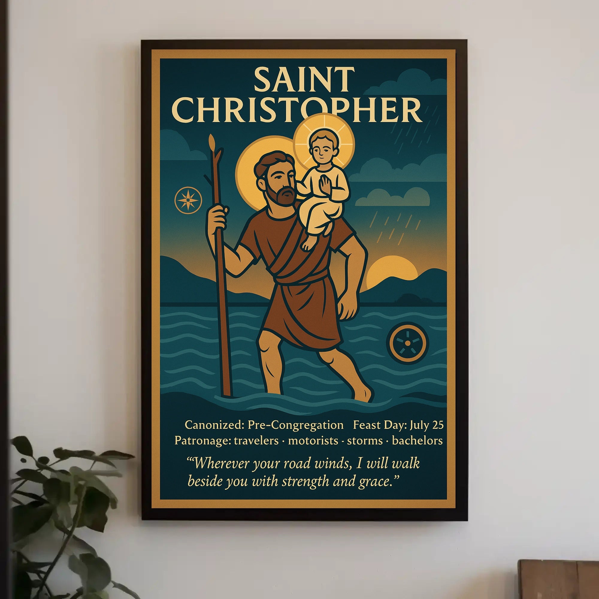 Saint Christopher Vintage Illustration Cultural or Heritage Poster