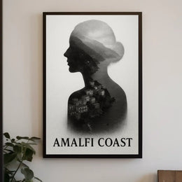 Amalfi Coast Silhouette Poster Wall Art for Coastal Decor