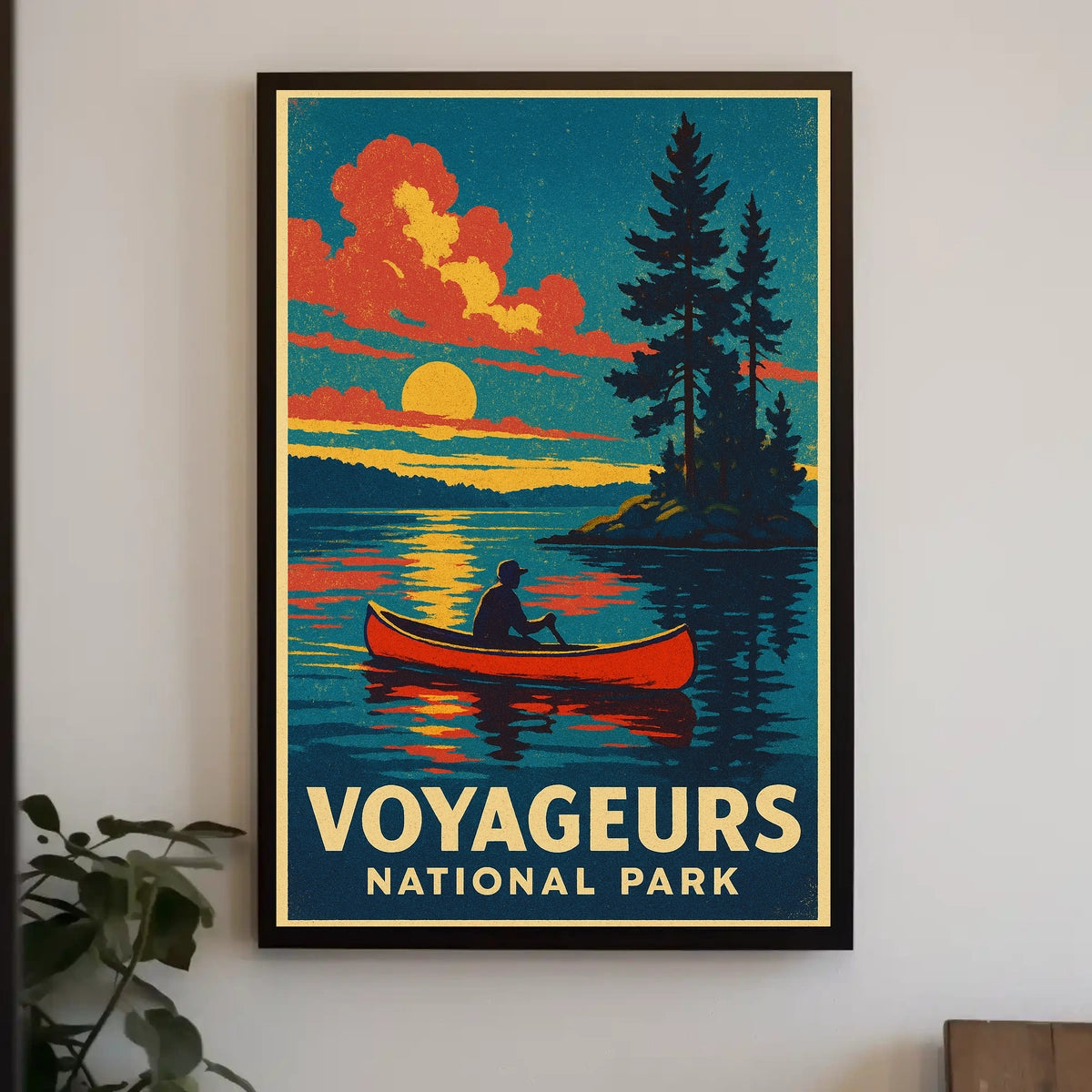 Voyageurs National Park Vintage Canoe Adventure Poster