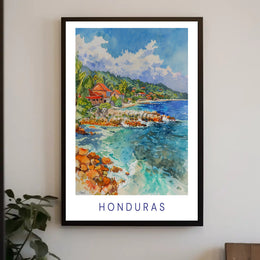 Honduras Coastal Scene Watercolor Travel Poster PosterGoat