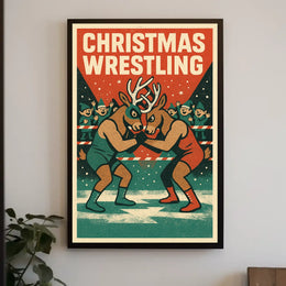 Christmas Wrestling Reindeer Vintage Sports Poster