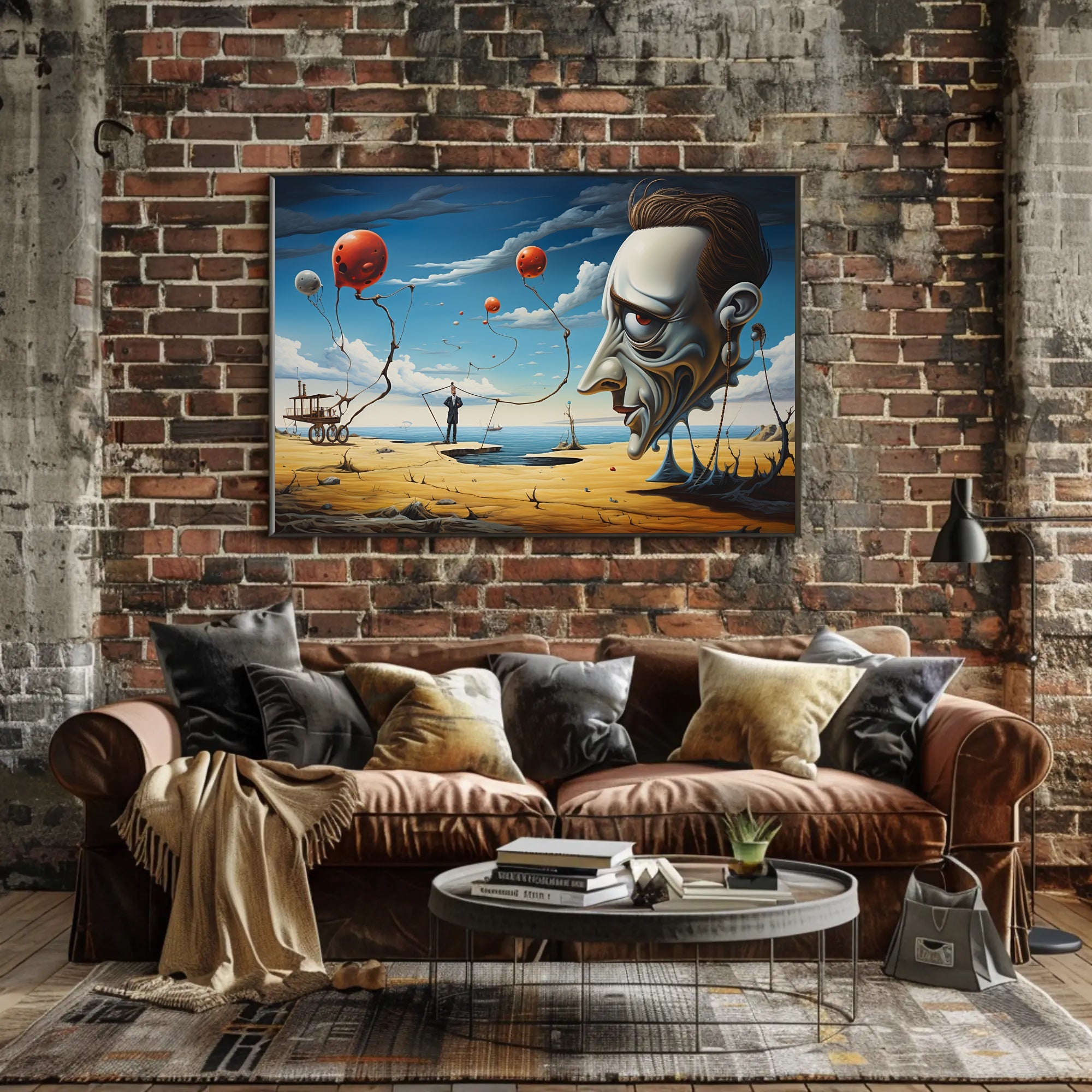 Surreal Desert Landscape with Expressionless Face Artistic Poster