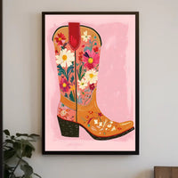 Floral Cowboy Boot Poster Whimsical Western Print