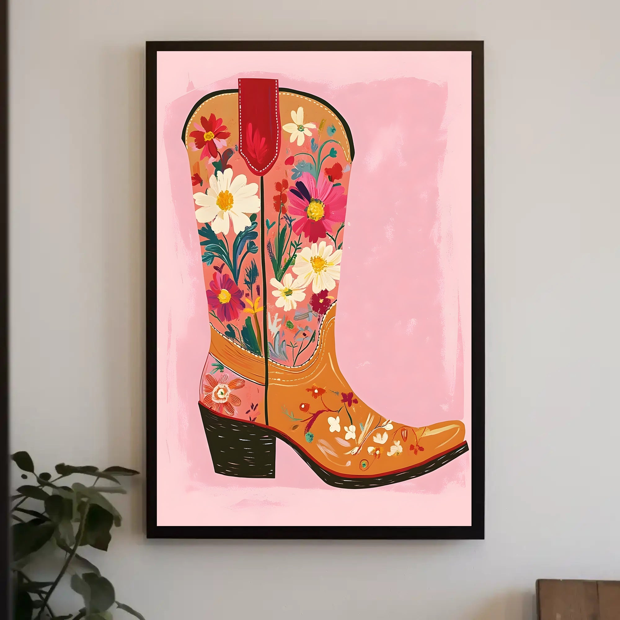 Floral Cowboy Boot Poster Whimsical Western Print