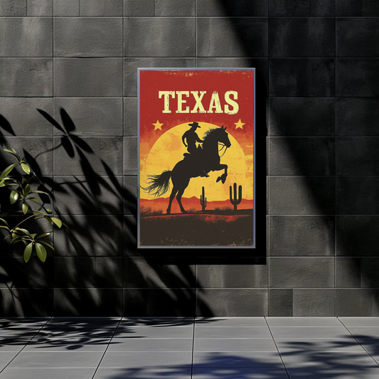 Texas Vintage Poster - Cowboy Sunset