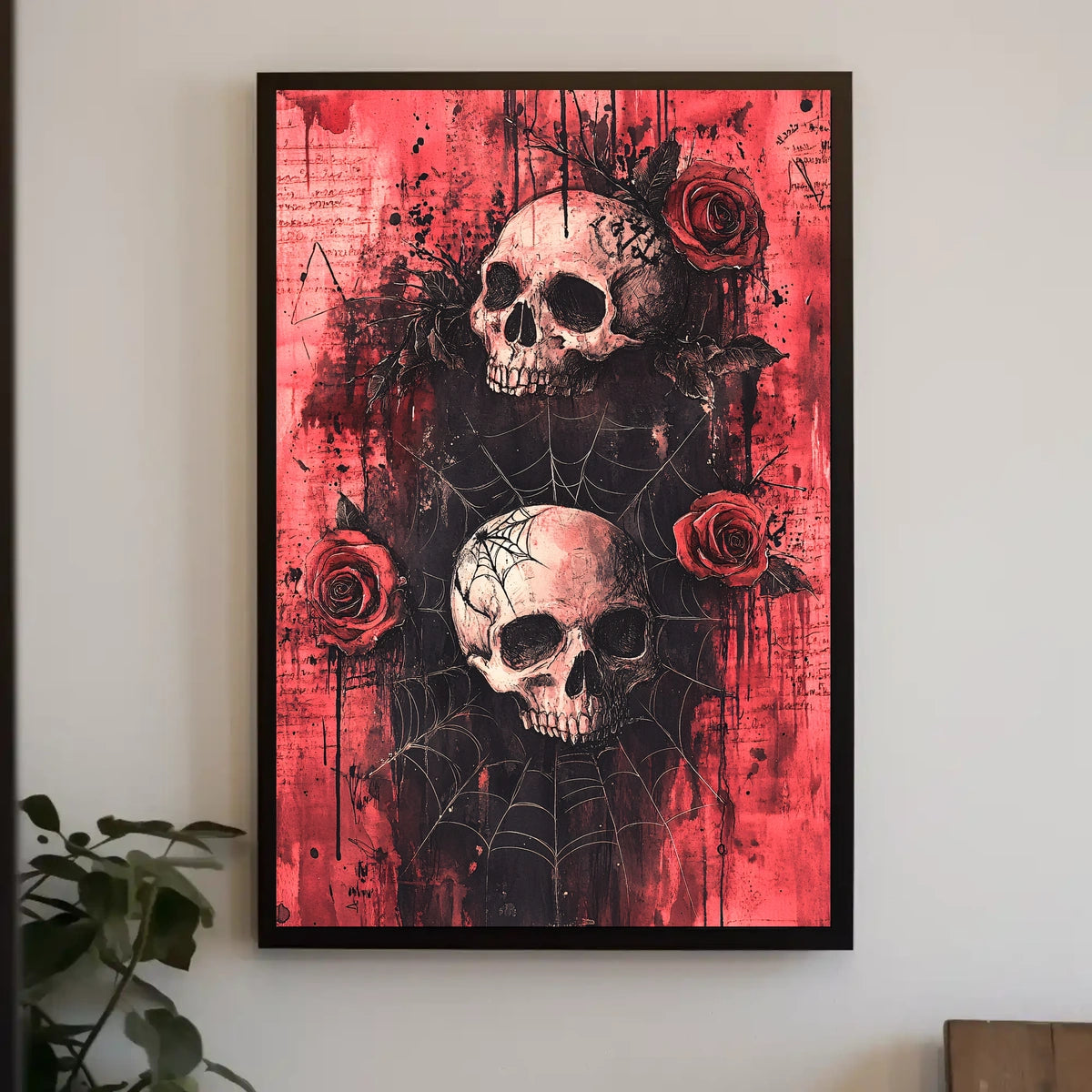Dark Gothic Skulls with Roses Artistic or Pop Culture Poster