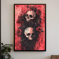 Dark Gothic Skulls with Roses Artistic or Pop Culture Poster