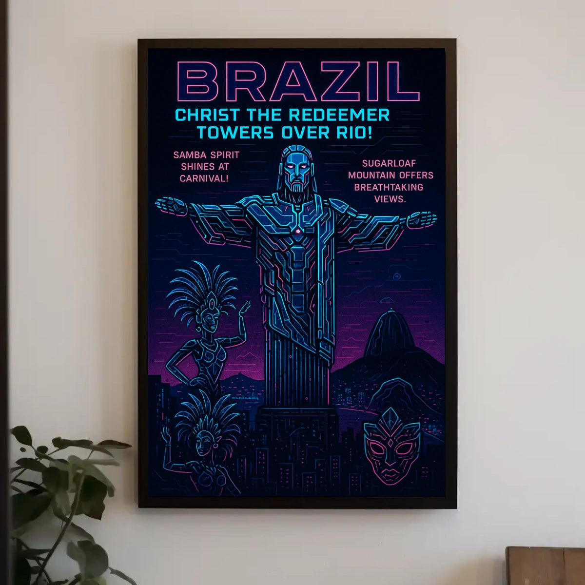 Rio Carnival Cyberpunk Poster: Futuristic Brazilian Art