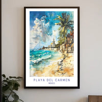 Playa del Carmen Beach Scene Watercolor Travel Poster PosterGoat