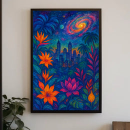 Cosmic Jungle Cityscape Poster