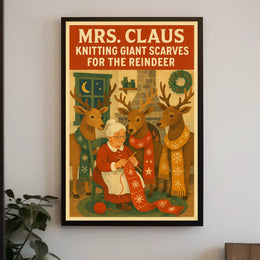 Mrs. Claus Knitting For Reindeer Poster
