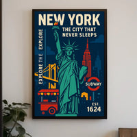 New York City Icons Travel Poster Retro Urban Wall Art