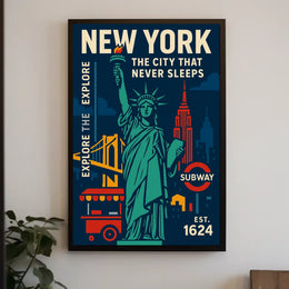 New York City Icons Travel Poster Retro Urban Wall Art