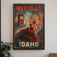 Meridian Idaho Steam Locomotive Vintage Poster