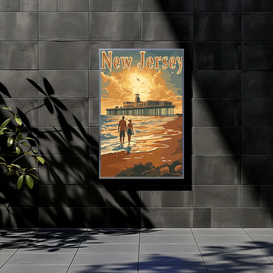 New Jersey Vintage Poster - Sunset at the Pier