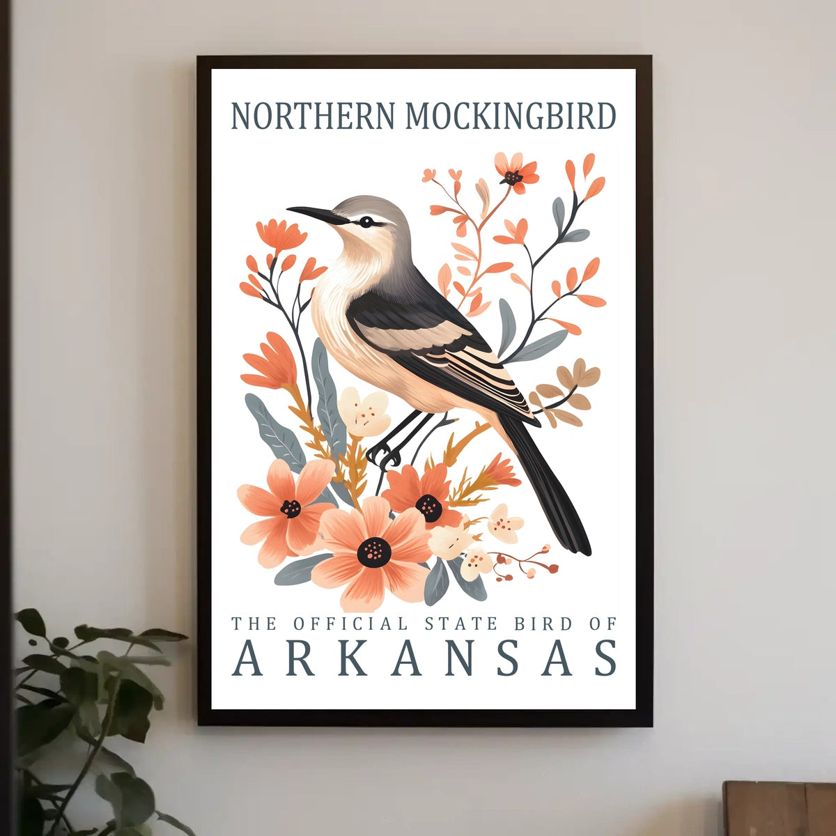 Northern Mockingbird Arkansas State Bird Art Poster
