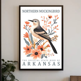 Northern Mockingbird Arkansas State Bird Art Poster