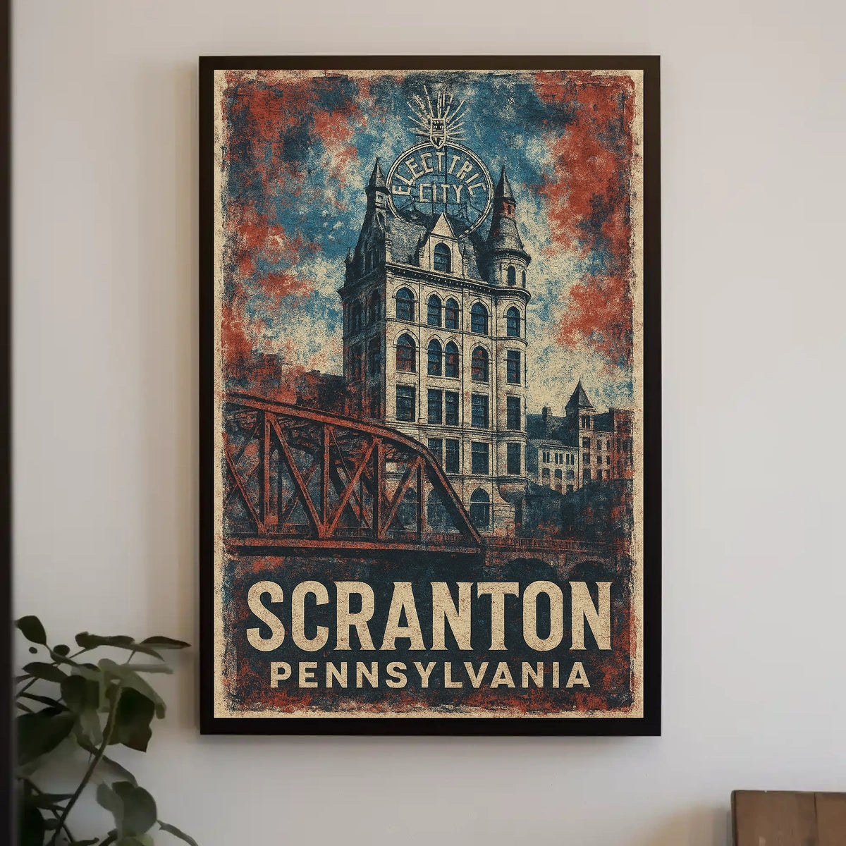 Scranton Electric City Vintage Heritage Art Nouveau Poster