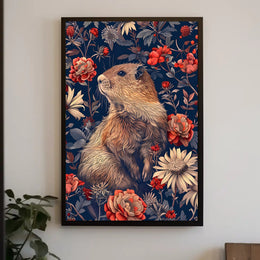 Groundhog in Blossoming Foliage Animal Poster
