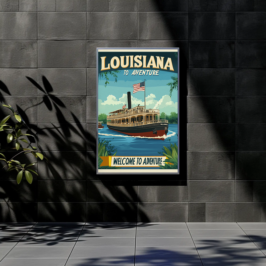 Vintage Travel Poster - Louisiana Steamboat Adventure