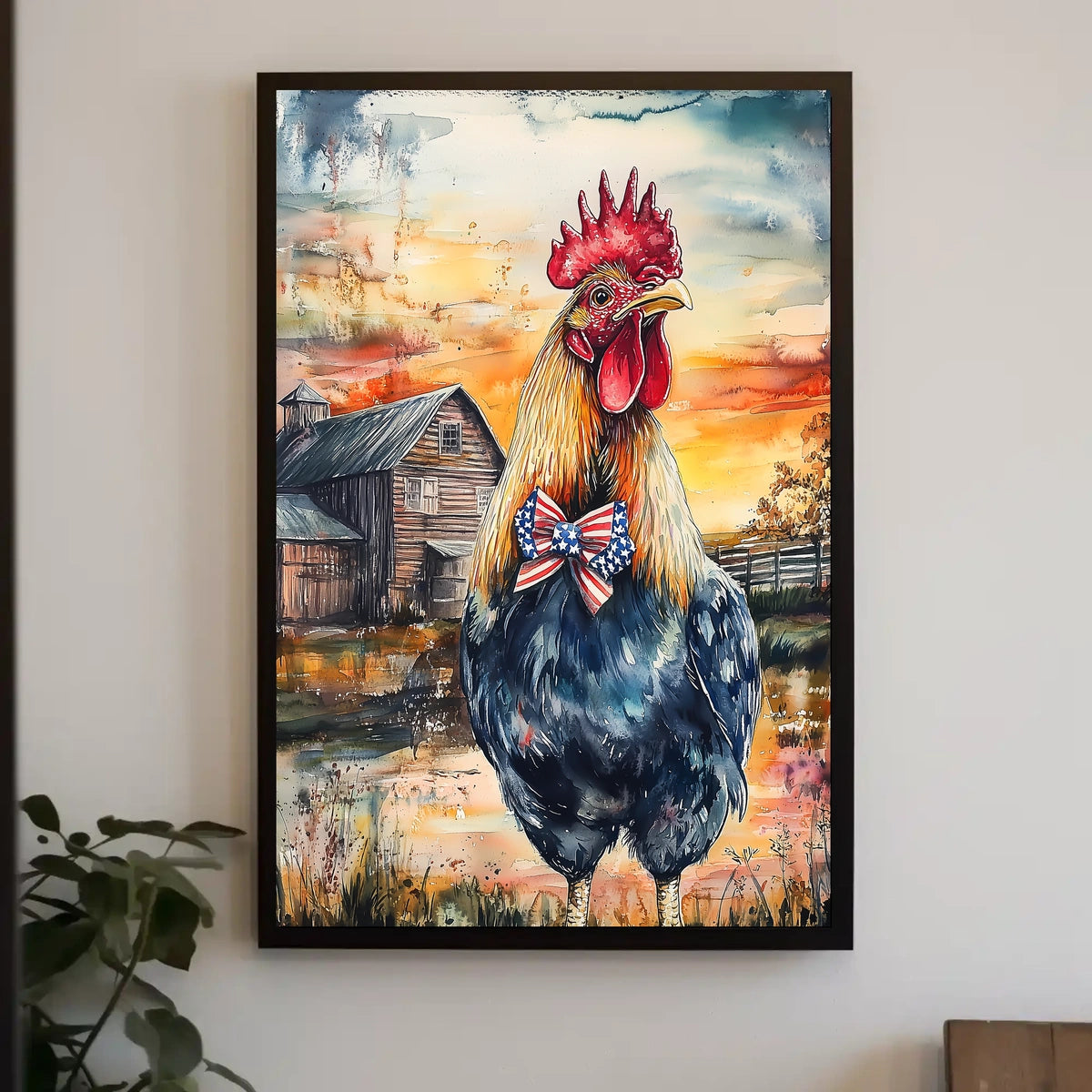 rooster crowing proudly at sunrise Poster