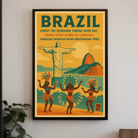 Brazil Vintage Travel Poster: Carnival & Christ the Redeemer