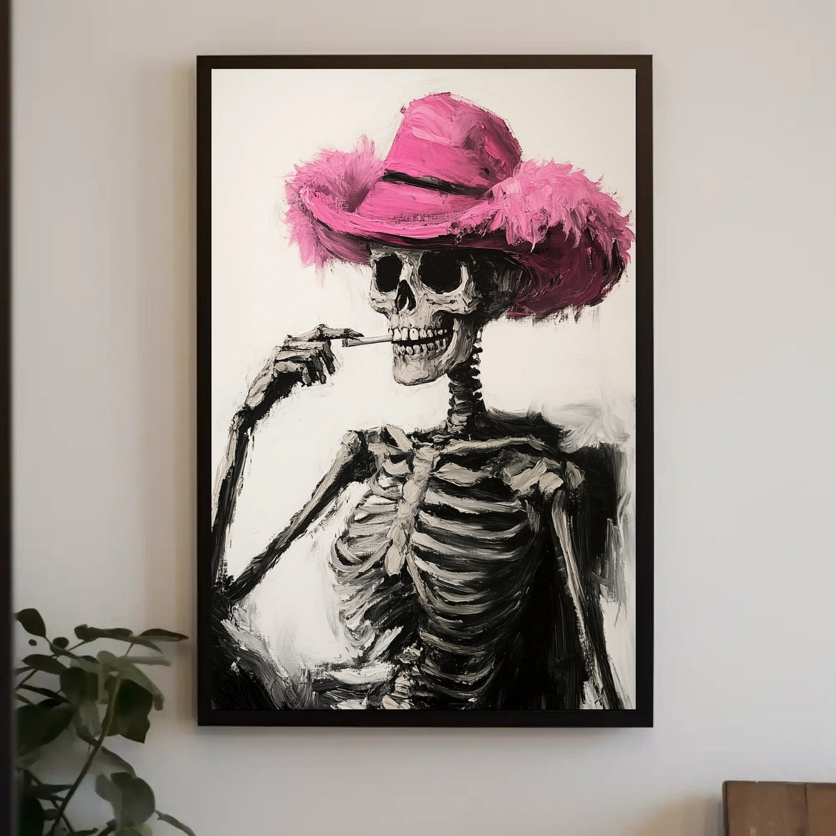 Skeleton in Pink Hat Macabre Whimsical Painterly Poster