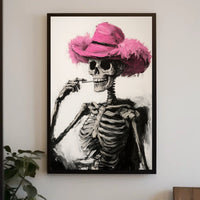 Skeleton in Pink Hat Macabre Whimsical Painterly Poster