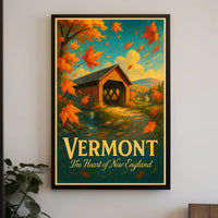 Vermont Autumn Travel Poster Vintage Wall Art