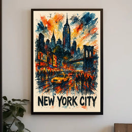 New York City Watercolor Cityscape Poster Abstract Wall Art