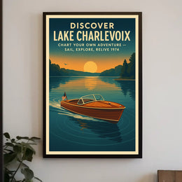 Lake Charlevoix Retro Adventure Exploration Travel Poster