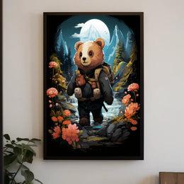 Bear's Moonlit Adventure in a National Park Poster