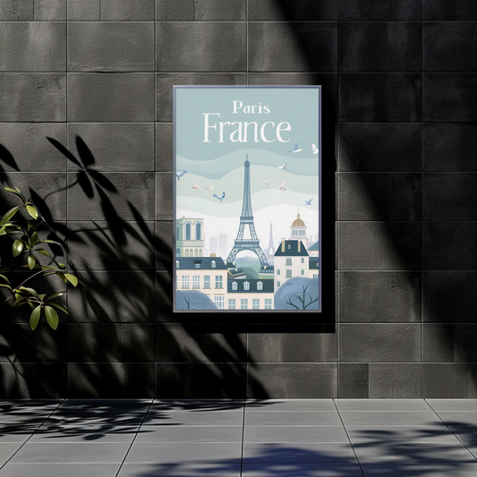 Paris France Vintage Poster - Eiffel Tower & Birds