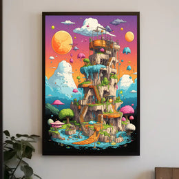 Whimsical Tower in Dreamland Futuristic Sci-Fi Poster