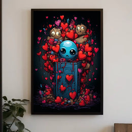 Whimsical Heart Explosion: Surreal Cartoon Art Poster