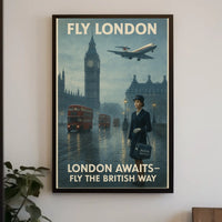 London Travel Elegance: Vintage Mid-20th Century British Air Travel Poster