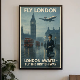 London Travel Elegance: Vintage Mid-20th Century British Air Travel Poster