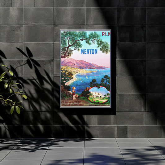 Menton Monte Carlo Coastline Riviera Vintage Travel Poster