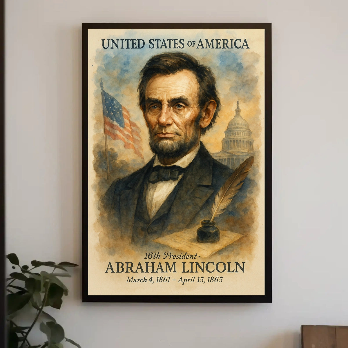 Abraham Lincoln 16th President of the United States Vintage Watercolor Poster