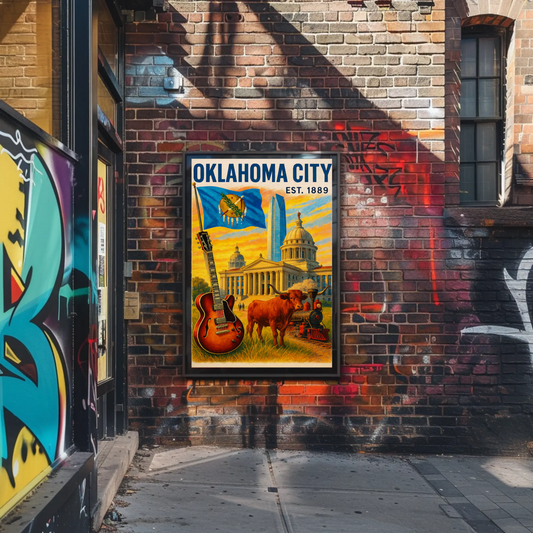 Oklahoma City Skyline Capitol Longhorn Train Historic Travel Poster Travel Poster