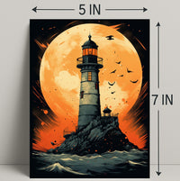 Lighthouse Under The Moon Poster PosterGoat