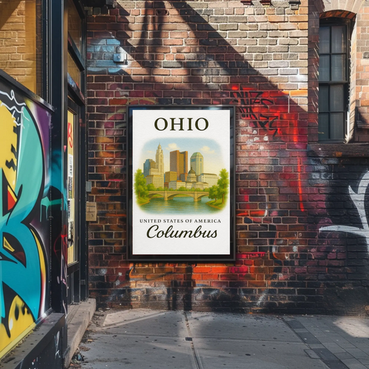Columbus Ohio State Capitol Bridge City Skyline Travel Poster Travel Poster