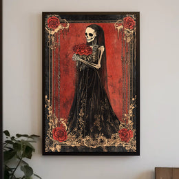 Skeletal Figure Red Roses Cultural or Heritage Poster