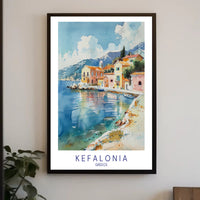 Kefalonia Coastal Serenity Watercolor Travel Poster PosterGoat