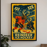 Whimsical Reindeer Ice Hockey Vintage Sports Poster