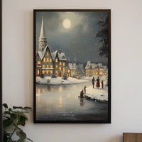 Winter Village Scene Poster