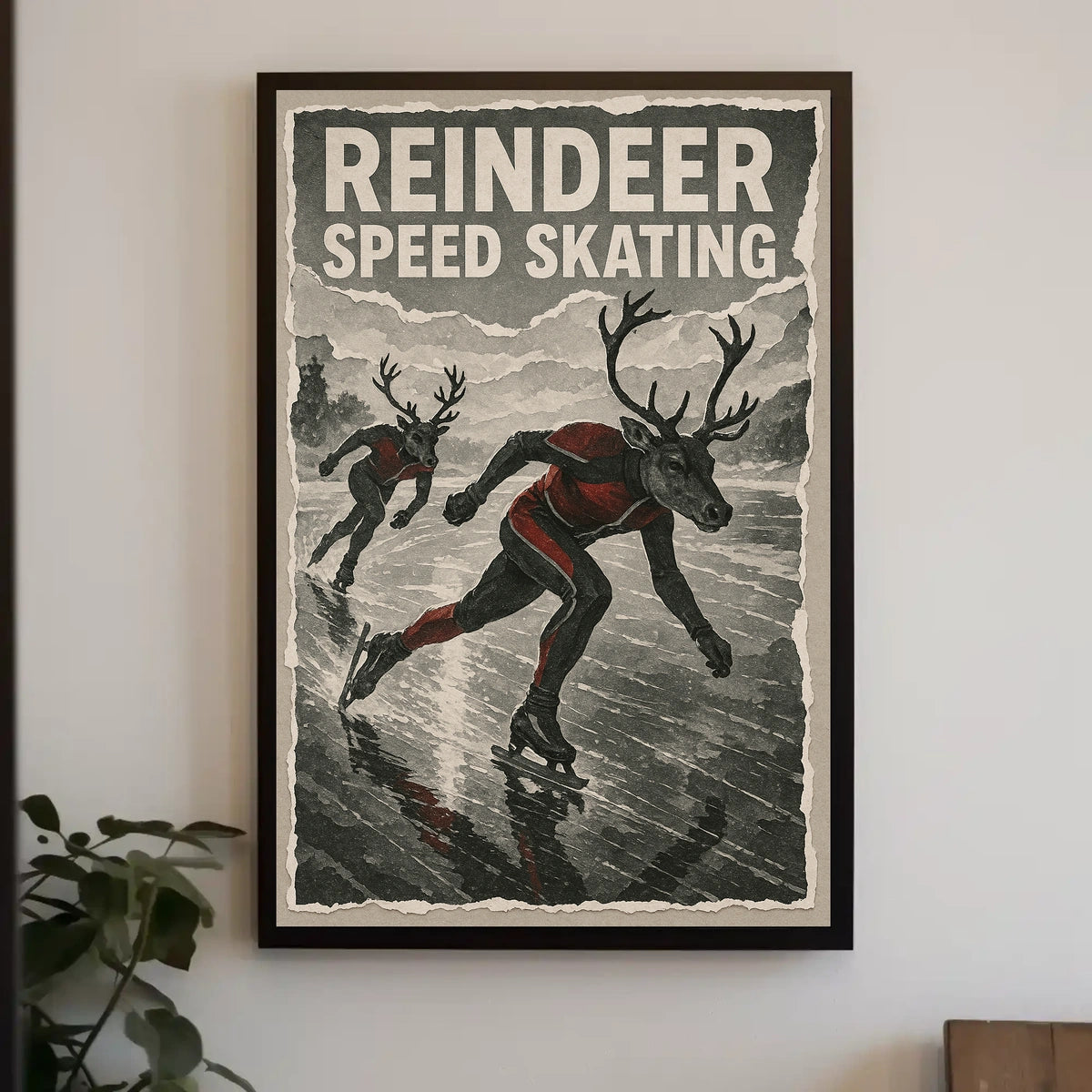 Reindeer Speed Skating: Whimsical Fantasy Sports Poster
