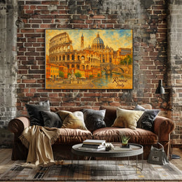 Rome Cityscape Italy Travel Watercolor Realism Heritage Architecture Wanderlust Decor Poster