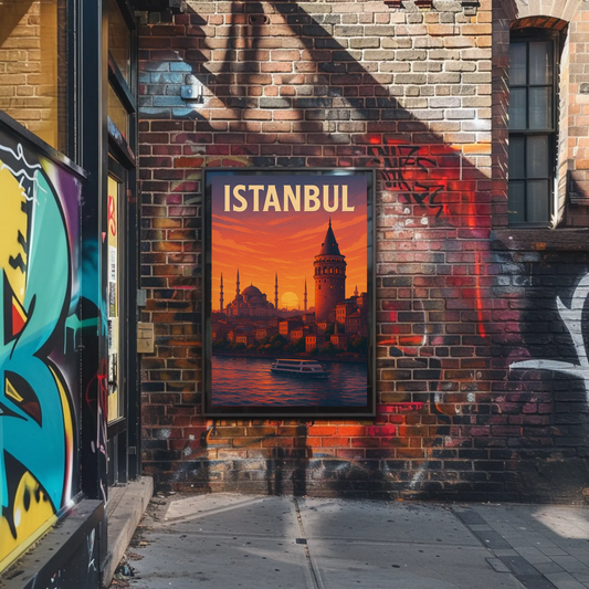 Istanbul Sunset Skyline Travel Poster