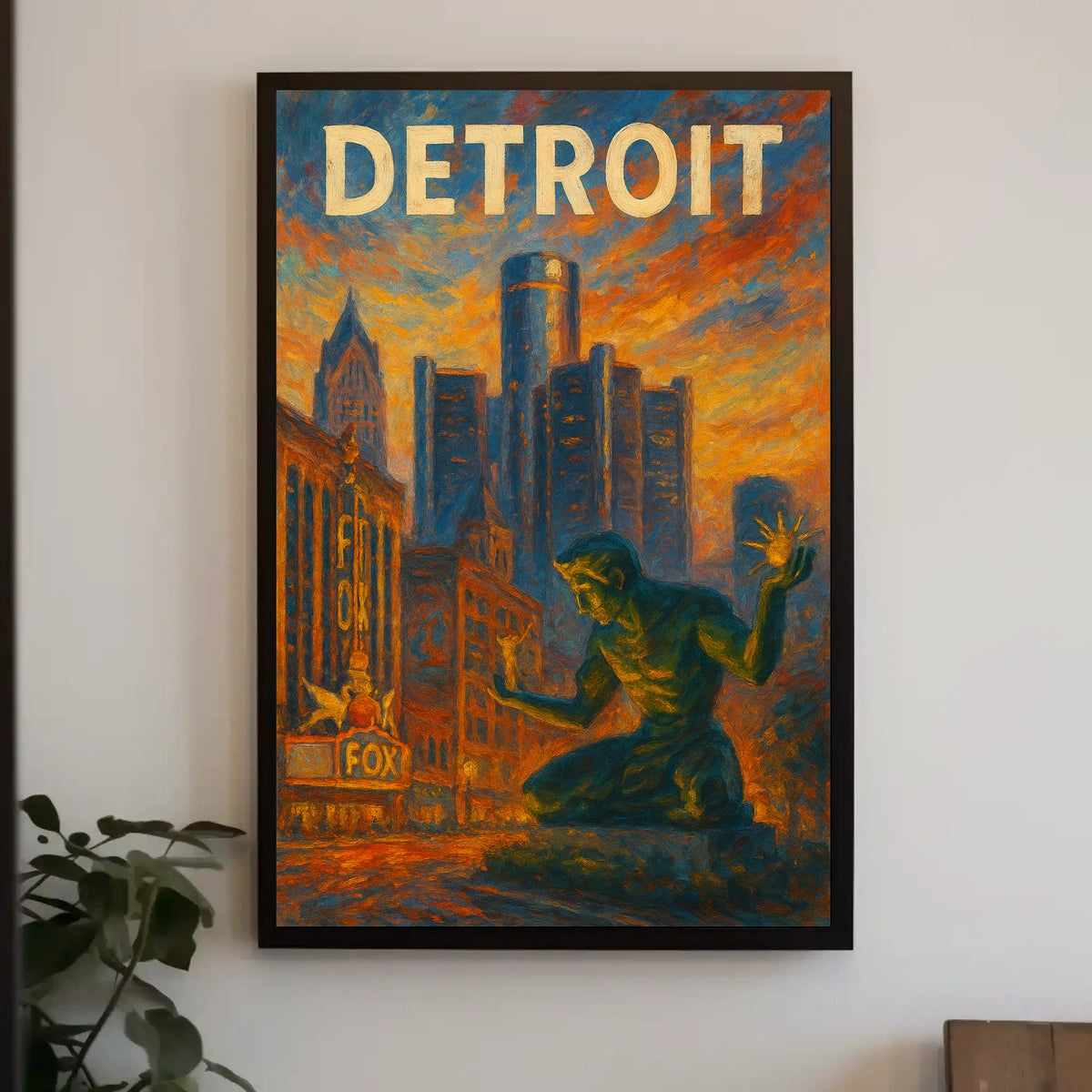 Spirit Of Detroit Poster Fiery Cityscape For Detroit Fans